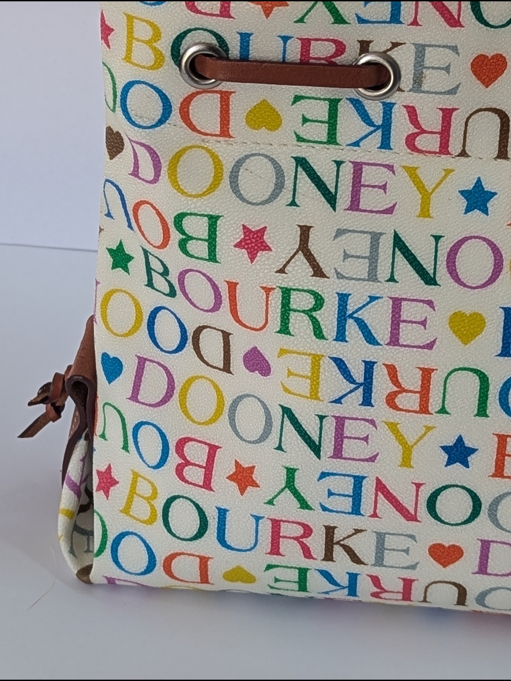 Dooney & Bourke Y2K Multicolor Logo Canvas Tote Bag White Leather Rainbow - Picture 15 of 16